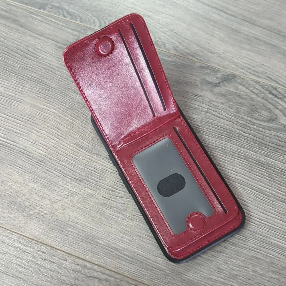 Pixel 10 Pro Red PU Leather Phone Case with Card Holder Kickstand